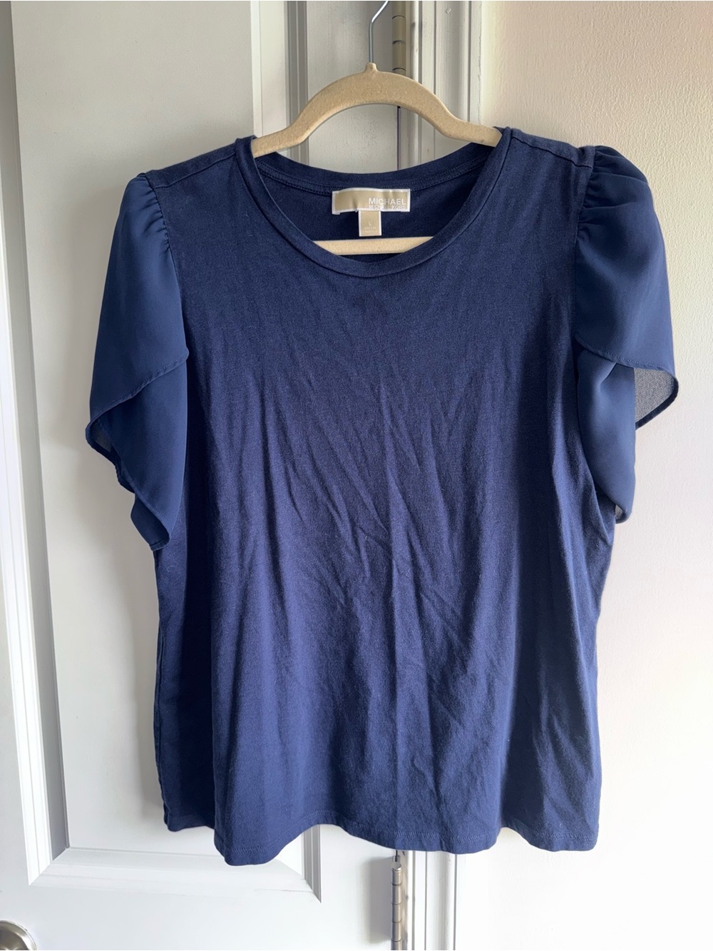 MICHAEL Michael Kors Navy Puff-Sleeve Short Sleeve Top